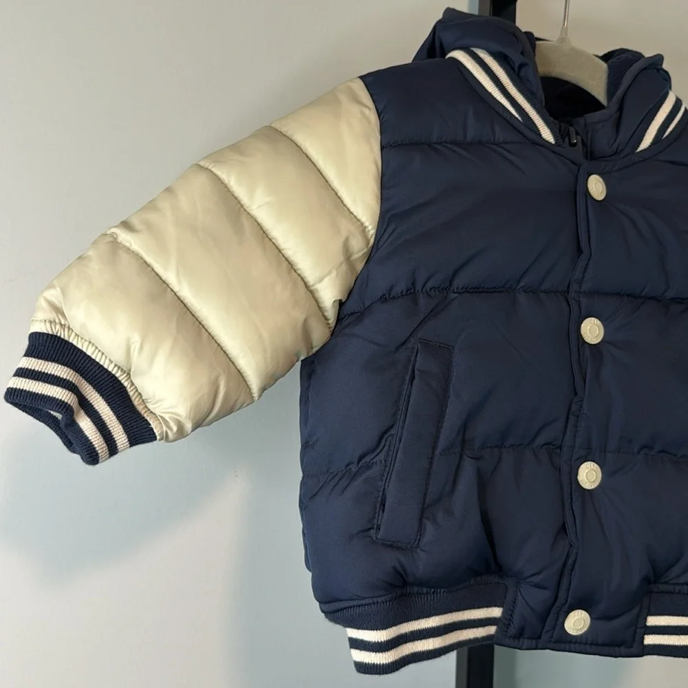 Baby GAP Navy and Cream Puffer Jacket Boys 12-18 Months EUC